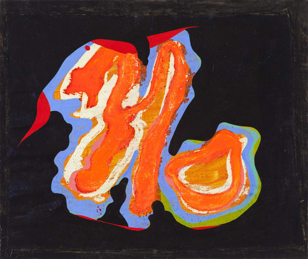 The word NO in orange, white, and blue paint on a black background