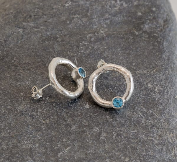 Rockpool Halo Stud Earrings with Swiss Blue Topaz