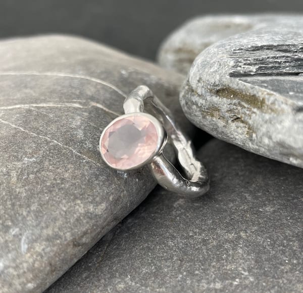 Rockpool Rustic Ring with Oval Faceted Rose Quartz