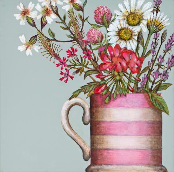 Cornish Pink Mug Caroline Cleave Acrylic and Mixed Media on Canvas