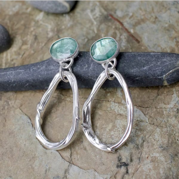 Marsha Drew, Molten Teardrop Stud Earrings with Green Kyanite