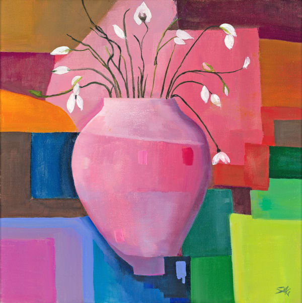 Suki Wapshott, Snow Drops in Pink Vase