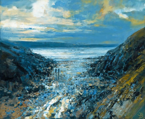 Sunset Stroll at Pentireglaze Haven John Brenton Oil on Canvas