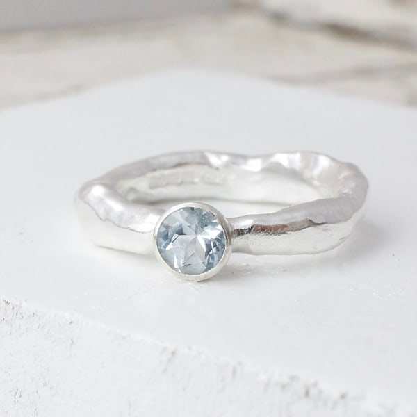 Marsha Drew, Rockpool Rustic Ring with Small Aquamarine