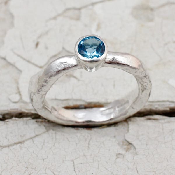 Marsha Drew, Rockpool Rustic Ring with small Swiss Blue Topaz