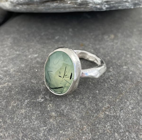 Marsha Drew, Rockpool Rustic Ring with Oval Faceted Prehnite