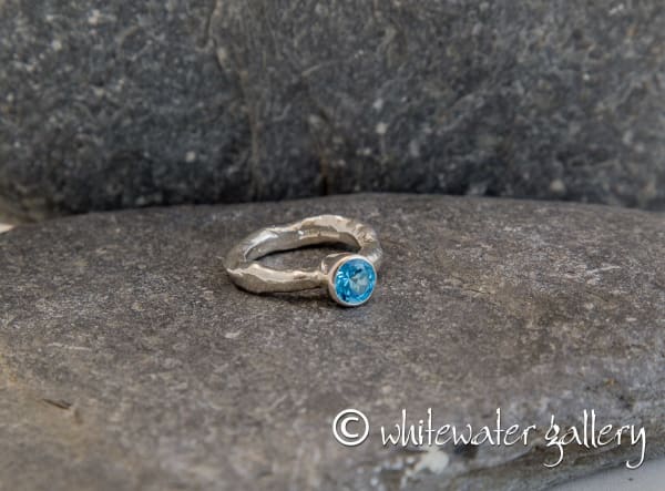 Rockpool Rustic Ring with large Swiss Blue Topaz