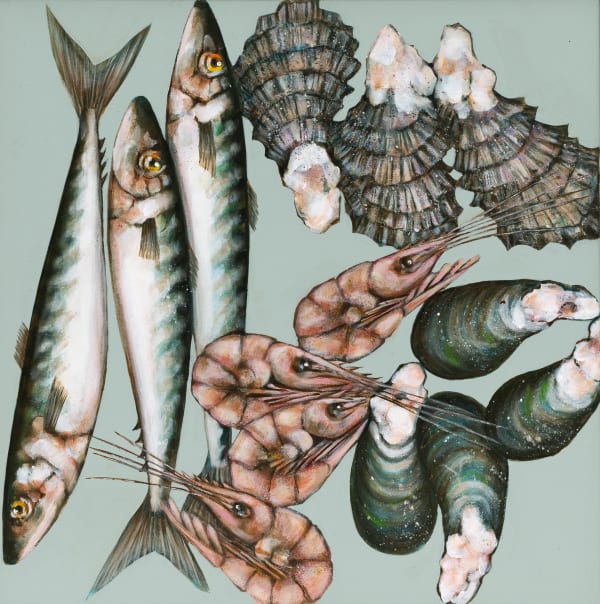 Seafood I Caroline Cleave Acrylic and Mixed Media on Canvas