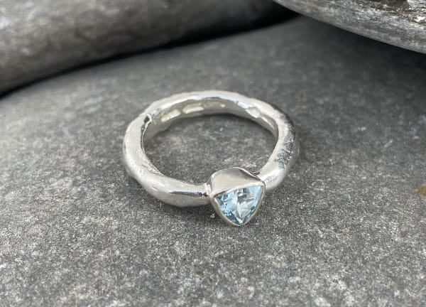 Rockpool Rustic Ring with Trillion Aquamarine