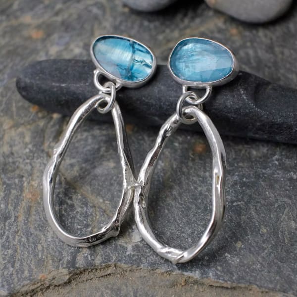 Marsha Drew, Molten Teardrop Stud Earrings with Blue Kyanite