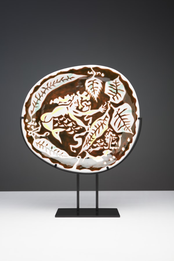 Jean Lurçat, Plate - Oval - Brown & White - Sirens, c. 1955