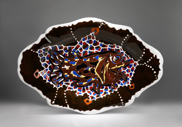 Jean Lurçat, Plate - Irregular - Brown & White - Aquarium, c. 1955