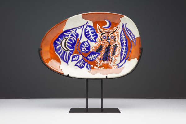 Jean Lurçat, Plate - Oval - White & Red - Night Guard, c. 1955