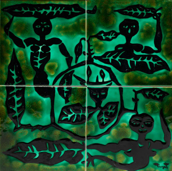 Jean Lurçat, Tile - Square - Green - Four Tiles - Spirits of Nature, c. 1955