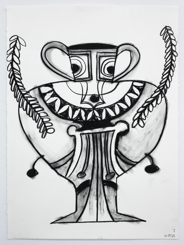 Jasmin Blasco 01.09.24 (Vase I), 2024 Charcoal on paper 30 x 22 inches 76.2 x 55.9 cm.
