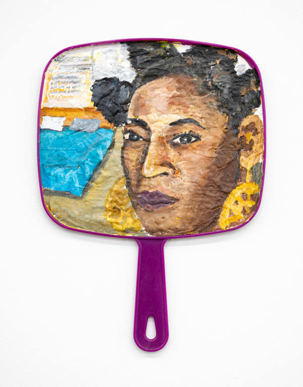 Jonah Elijah Bantu Knots, 2023 Acrylic on plastic hand held mirror 12 x 8 3/4 inches 30.5 x 22.2 cm.