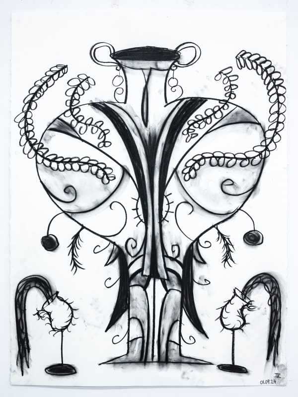 Jasmin Blasco 01.09.24 (Vase IV), 2024 Charcoal on paper 30 x 22 inches 76.2 x 55.9 cm.