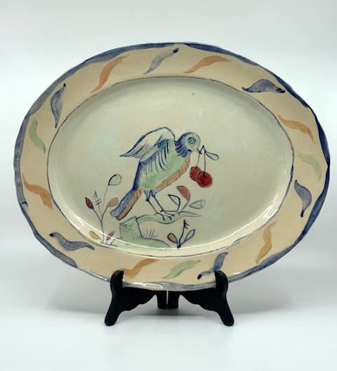Large Platter with Birds & Cherries