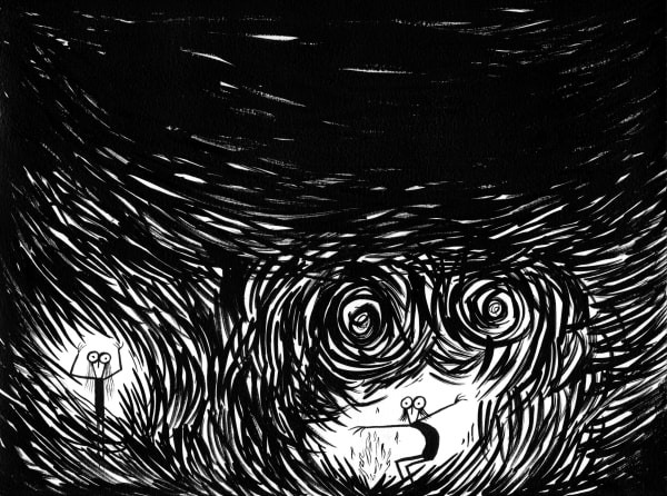 Fausto Gilberti In mezzo alla tempesta ho acceso un bel fuochino, 2024 Chinese ink on paper 30 x 40 cm 11 3/4 x 15 3/4 in