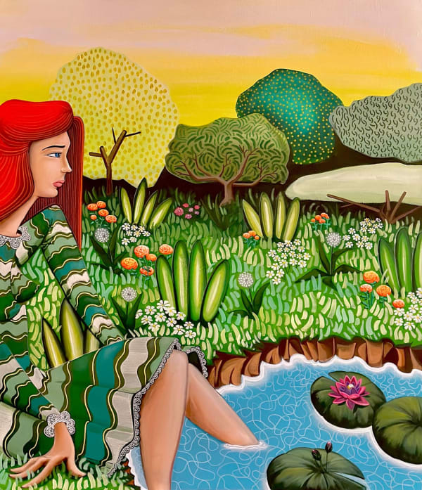 Carlos Alvarez Las Heras Ofelia, 2023 Acrylic paint, marker, charcoal, and chalk on canvas 116 x 100 cm 45 5/8 x 39 3/8 in