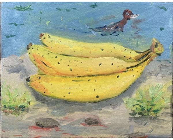 Federico Luger 3 Bananas and a Duck Oil on canvas 18 x 24 cm 7 1/8 x 9 1/2 in