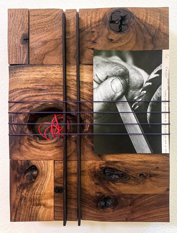 Edgar Orlaineta A lot of work is still done by hand (hand of Dan Brey, 2023 Nylon, varnished wood on MDF board. 40 x 30 cm 15 3/4 x 11 3/4 in