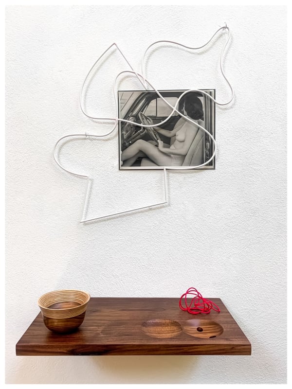 Edgar Orlaineta Ballardian, 2023 Steel, enamel paint, varnished wood and nylon. 40 x 47 x 23.3 cm 15 3/4 x 18 1/2 x 9 1/8 in