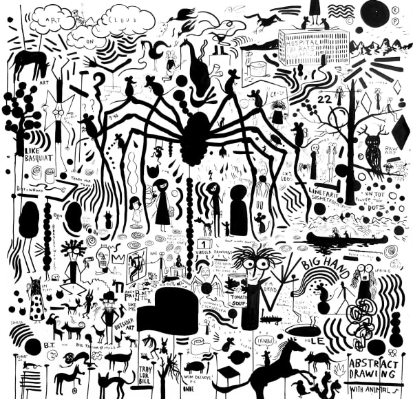 Fausto Gilberti Abstract drawing with animals, 2022 Chinese ink on paper 152 x 152 cm 59 7/8 x 59 7/8 in
