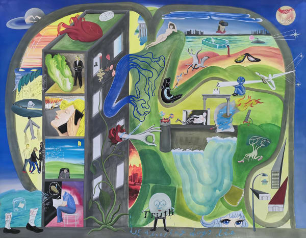 Agnese Guido Lascia mentire il cane che dorme, 2022 Gouache on cotton paper 140 x 182 cm 55 1/8 x 71 5/8 in