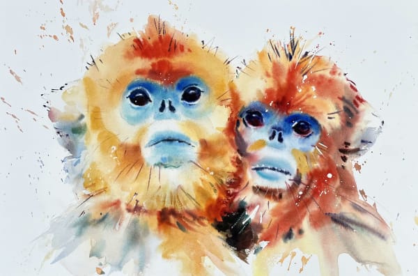 Jake Winkle SNUB NOSED MONKEYS Watercolour 12 1/2 x 18 1/2 in 31.8 x 47 cm