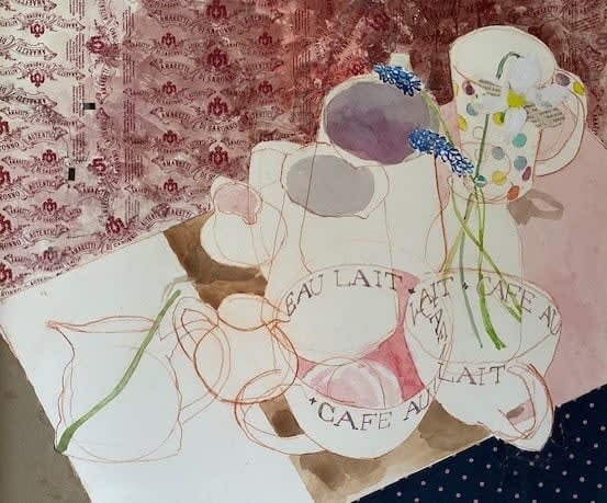 Dorothy Dent COFFEE DREAMTIME Mixed media on paper 15 3/4 x 17 3/4 in 40 x 45 cm