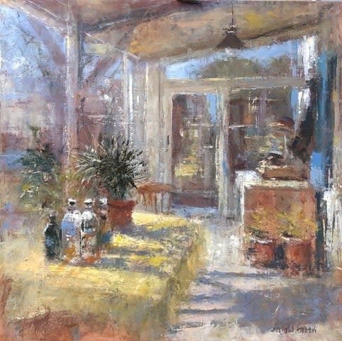 Gerald Green THE YELLOW TABLECLOTH Oil 16 x 16 in 40.6 x 40.6 cm