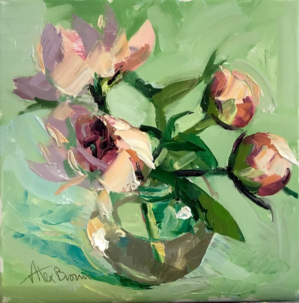 Alex Brown, PEONIES, GREEN TABLE