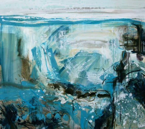 Jo Ellis CORNISH BEACH Oil 14 x 14 in. 35.56 x 35.56 cm