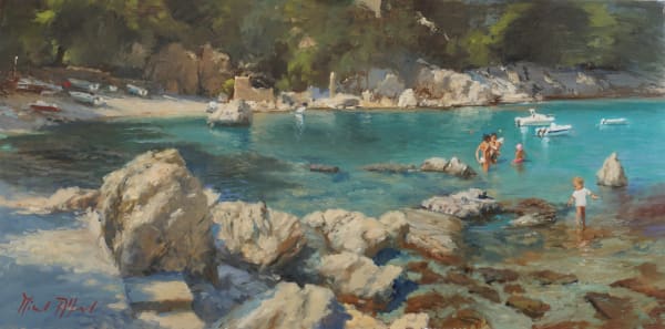 Michael Alford PELION, DAMOUCHARI BEACH Oil on panel 20 x 40 in 50.8 x 101.6 cm