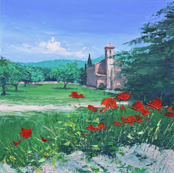Colin Carruthers POPPIES AND WILD FLOWERS, LOURMARIN Oil on Canvas 23 1/2 x 23 1/2 in 60 x 60 cm