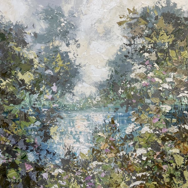 Paul Treasure INDIGO AND DOVE Oil on canvas 39 1/4 x 39 1/4 in 100 x 100 cm