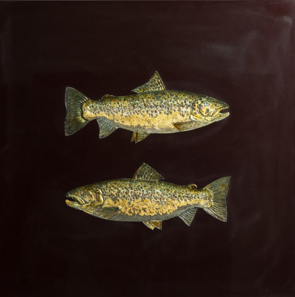 Sam Macdonald STUDIES IN GOLD (BROWN TROUT) Pewter, gold leaf and aluminium 23 5/8 x 23 5/8 in 60 x 60 cm