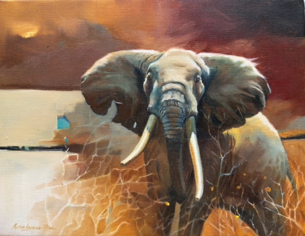 Karen Laurence-Rowe IL1 (A TSAVO SUPER TUSKER) Oil on canvas 14 1/8 x 11 in 36 x 28 cm