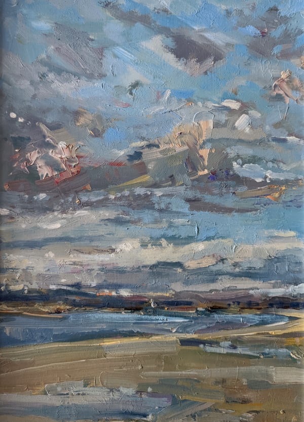 Stephen Kinder SUNSET COMING Oil on board 13 3/4 x 9 7/8 in 35 x 25 cm