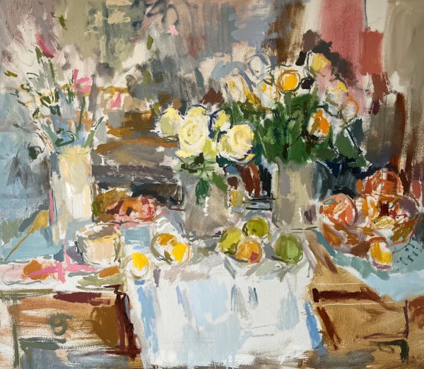 Daniel Shadbolt NEAC, STILL LIFE WITH WHITE ROSES