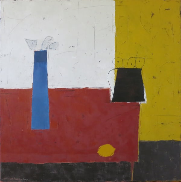 Ann Armitage INTERIOR WITH FLOWERS AND LEMON Oil on linen 31 1/2 x 31 1/2 in 80 x 80 cm