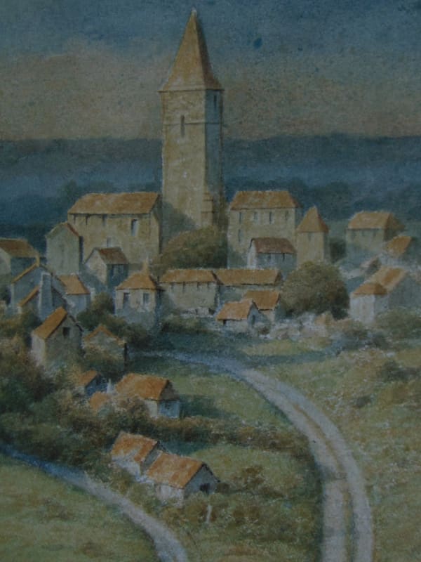 Kevin Hughes VILLAGE IN THE ARDECHE Watercolour 33 X 41cm