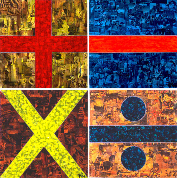 Symbol Series ＋ - × ÷《符号系列＋- × ÷》, 2007 Mixed media on canvas 综合媒材布本 60 x 60cm x 4