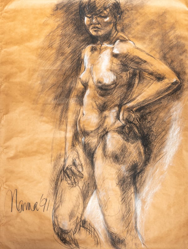 Solamalay Namasivayam, Standing Female Nude Charcoal Drawing, 1991