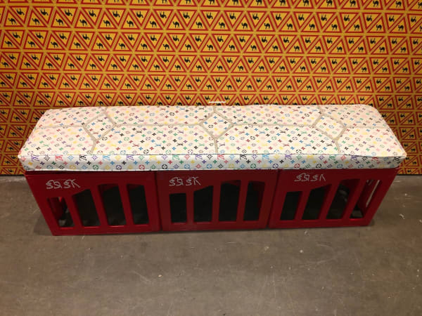 High Coca Cola Crate Bench with Louis Vuitton Cushion