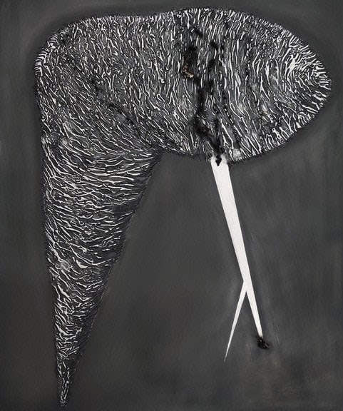 Strike, 2023 Graphite Covered Relief Surface, Graphite, Black Gesso on Paper, 15,000 volts 18" x 15" (45.5 x 38 cm) Framed: Approximately 20 1/4" x 17 1/4" (51.5 x 44 cm) (DG.23800)