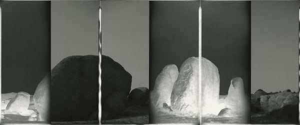 Inverse #34 (Mojave), 2023 Three Paper Negatives, partial in-camera solarizations Dimensions, each element: 20" x 16" (51 x 40.5 cm) Overall, unframed: 20” x 48 1/4" (51 x 122.5 cm) Unique