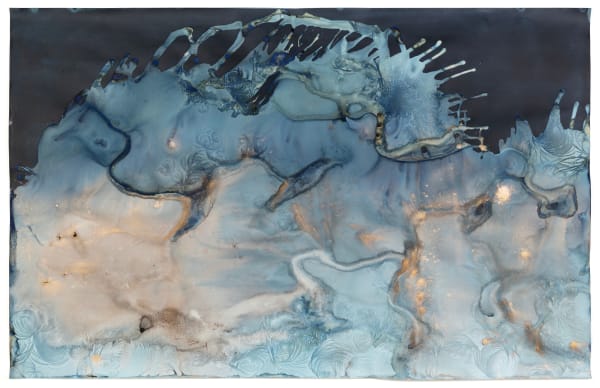 Meghann Riepenhoff, Day 383.1: mushroom spore ink + organic, inorganic, and Prussian Blue pigment + wintry mix, 2025