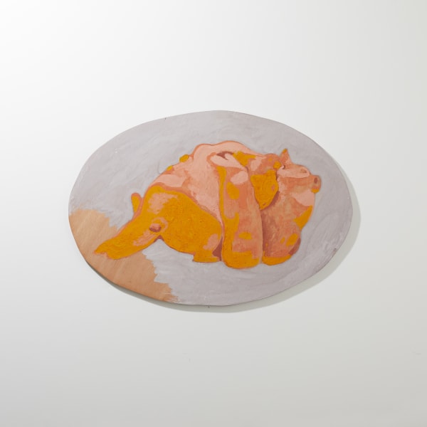 Tilke Elkins, OTHER ANIMALS I ALMOST SEE: Pale purple with pink and orange figures, 2020